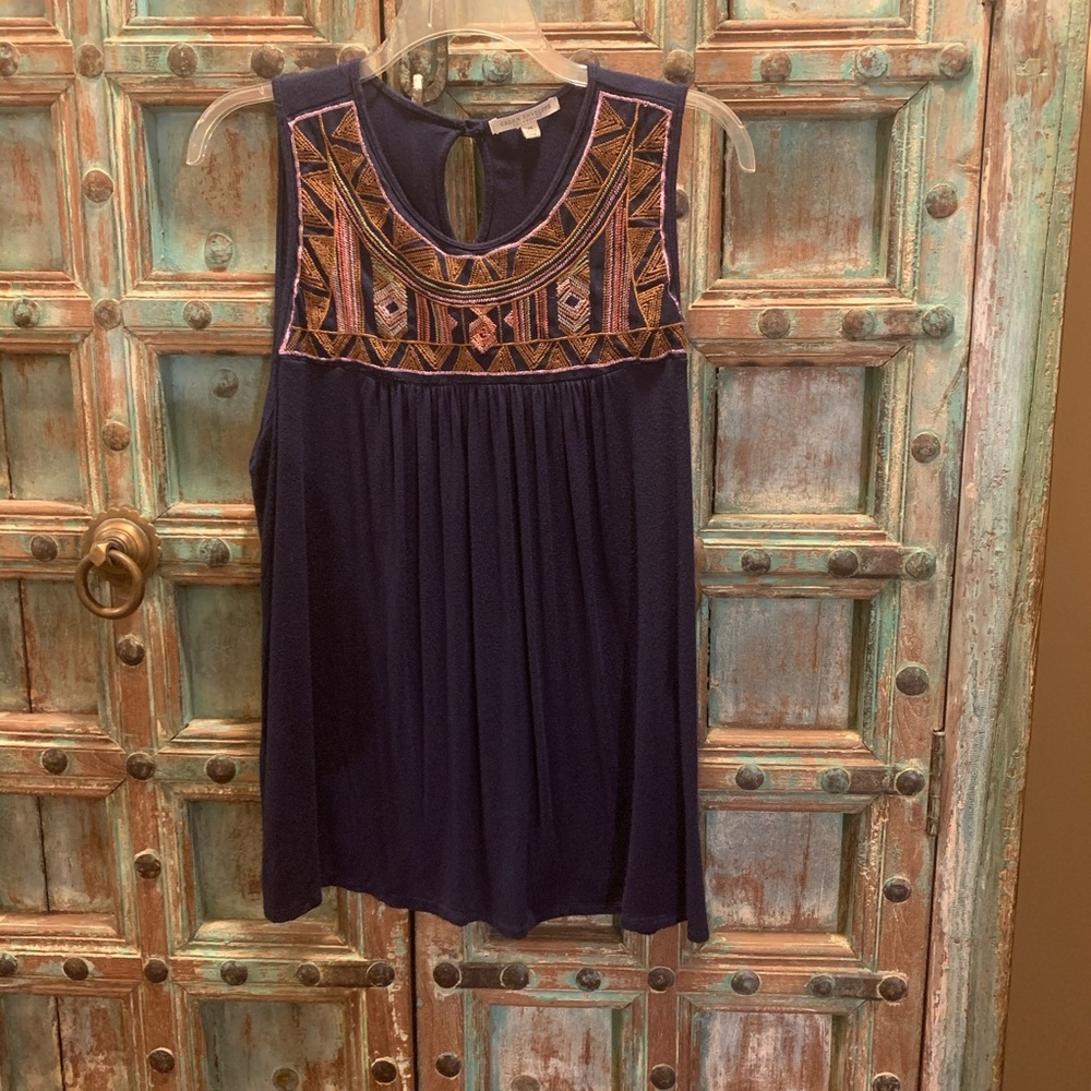 Beautiful Boho navy embroidered sleeveless tunic